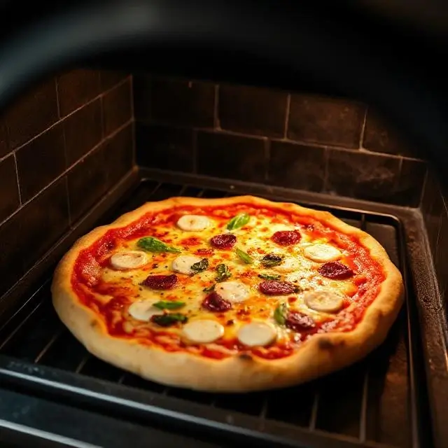A beautiful, rewarding pizza in an oven