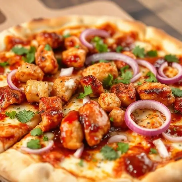 BBQ Chicken pizza with red onions