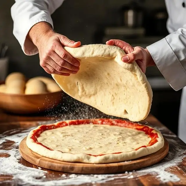 Chef tossing pizza dough