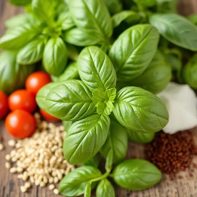 Fresh basil and ingredients
